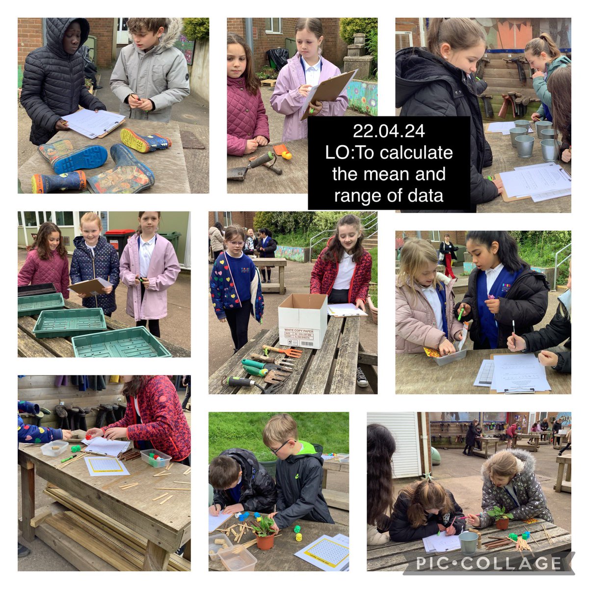 LlanFach2025's tweet photo. Year 5 using the outdoor environment to collect data in order to calculate the mean and range. https://t.co/CbgXfNspCE