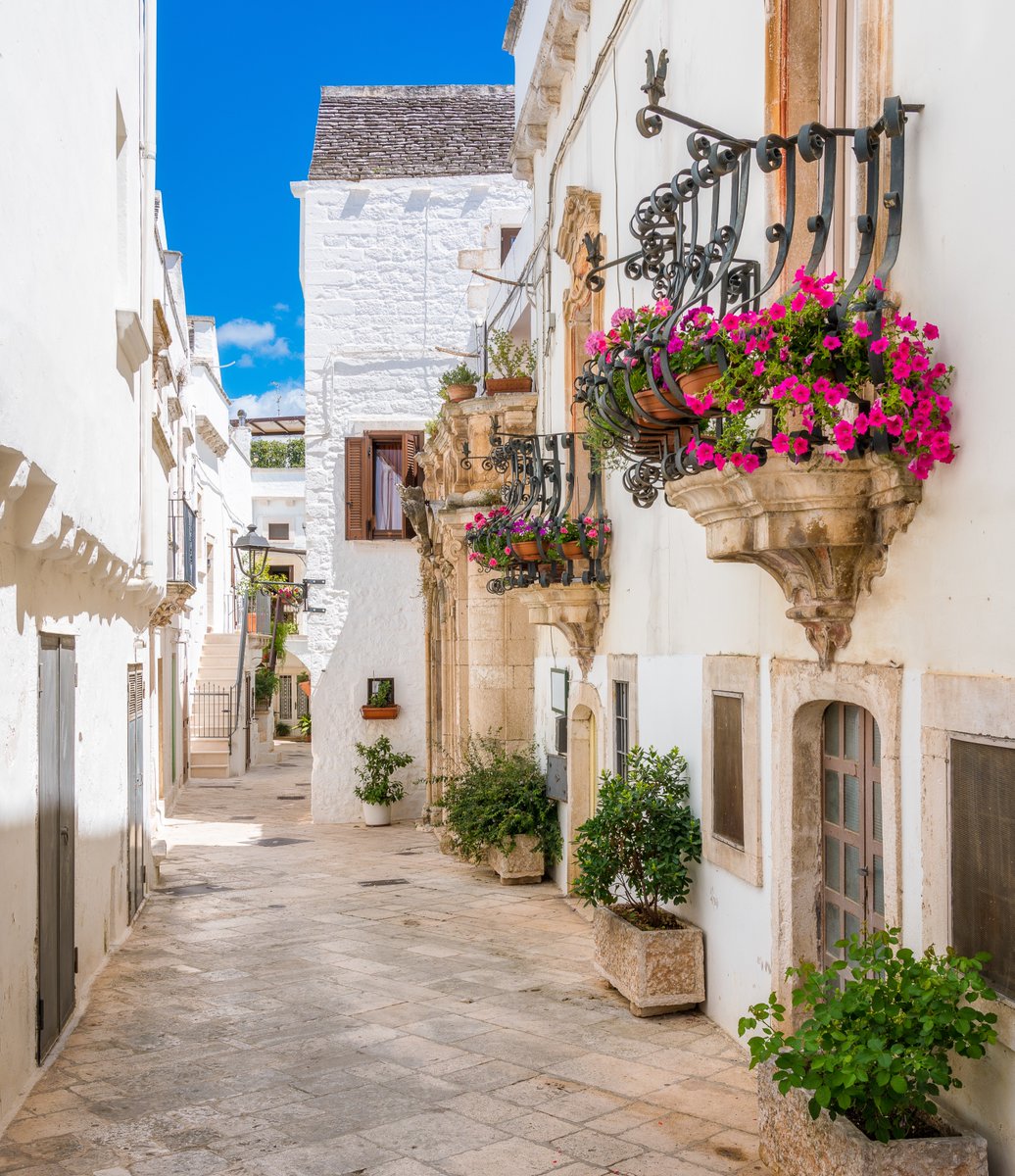 Magical places in Puglia, we love wandering around the small white-washed town of Locorotondo and it's beautifully adorned doorways and floral window boxes. Don't miss a visit to the church of Santa Maria della Graecia when you go: bit.ly/2ANJj46