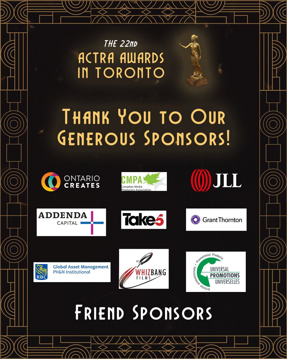 The 22nd #ACTRAAwards are mere hours away! We are extremely thankful to our sponsors who helped make today’s even possible. Many thanks to our Friend Sponsors of this year’s Awards:

• Addenda Capital
• CMPA (@The_CMPA)
• Grant Thornton (@GrantThornton)
• JLL (@JLL)
•…
