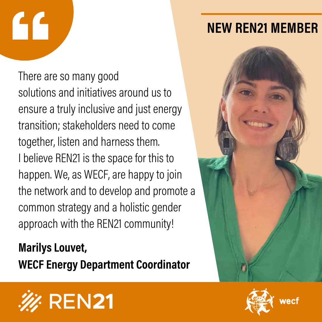 🎉 We are thrilled to welcome @WECF_INT as a member of REN21! ✨We look forward to working together for a fair, inclusive energy transition! #RenewablesNow #REbootTheWorld