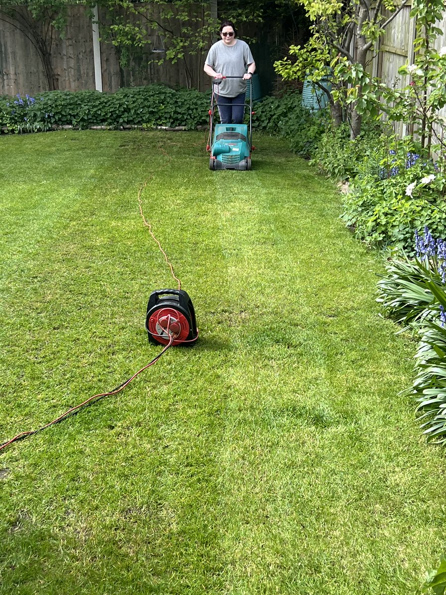 My better half doing a light cut followed by a verticut/scarify and then a finish cut to tidy up. Well trained.. Patch of the Day ? @mowermanjimmy #patchoftheday
