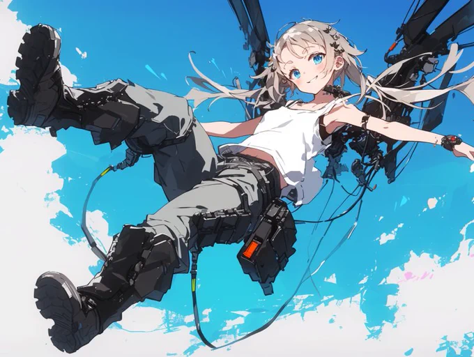 #晴天アポカリプス-- 『ヘイ!ビジターズ!』ノイズ混じりの,興奮気味の上機嫌な声が会場に響く.『こちらノノ-B4!もうすぐ会場上空のチェックポイント!マッハ0.75でコース侵入,見逃すなよっ!』観客の視点とカメラがスタジアム上空のホロゲートに向いた直後,彼女は舞い降り,過ぎ去った. 