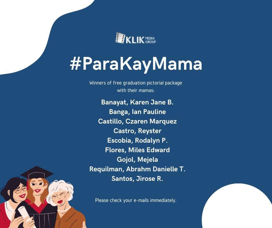 klikstudioph's tweet photo. Congratulations to our #KLIKParaKayMama #ParaKayMama winners! Please check your emails. https://t.co/SFKKbsQadi