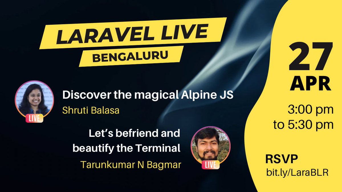 shrutibalasa's tweet image. Kicking off Laravel Live meet-ups in Bangalore once again 🔥

Come and hang out this Saturday with one of the most supportive Tech communities!