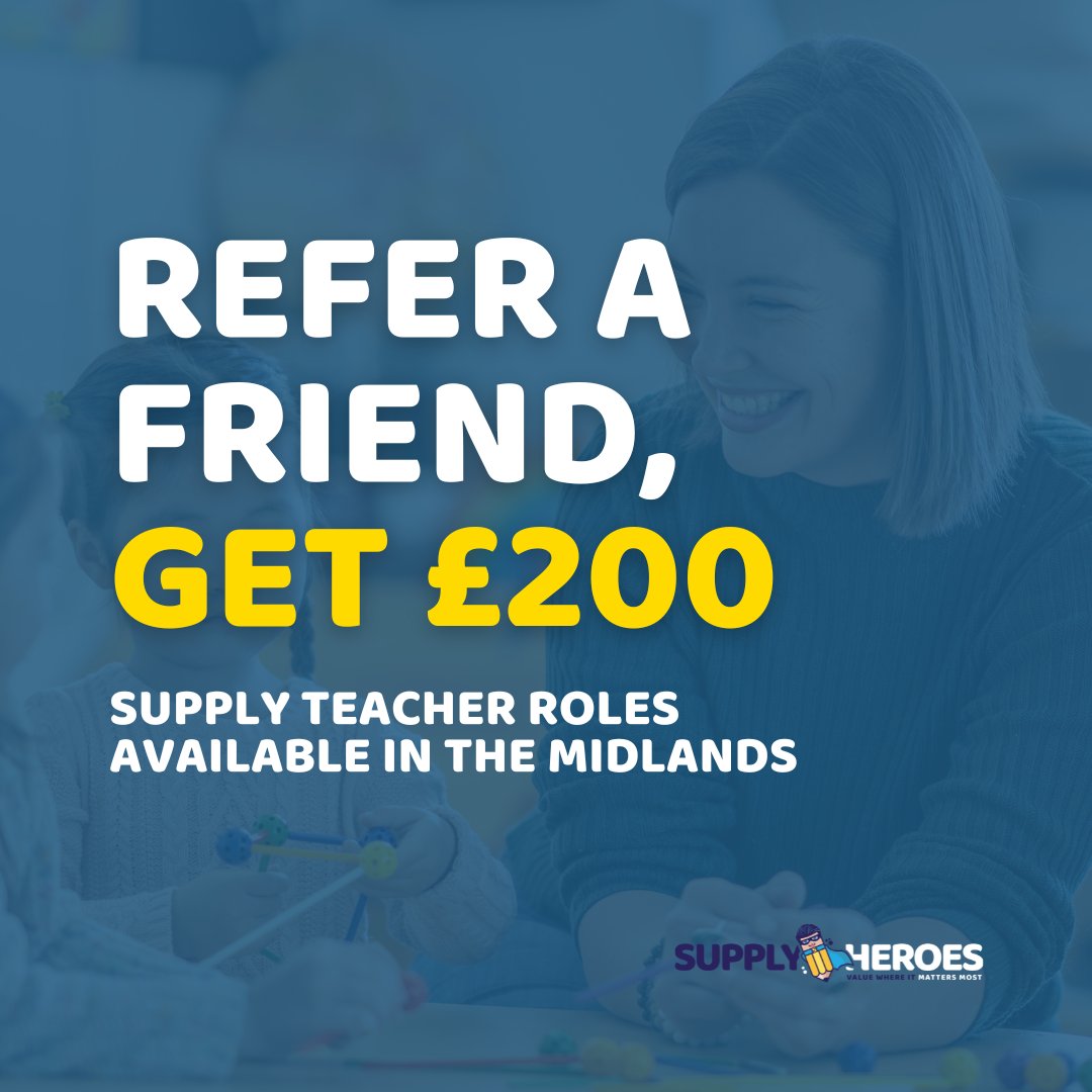 Did you know that we have a refer a friend scheme? Refer a friend to us and if they join us, you'll receive £200 once they've worked 20 days! So if you know any teachers, TAs, admin or support staff, send them our way! #PrimaryTeaching #Teachers #TeacherJobs #ReferAFriend