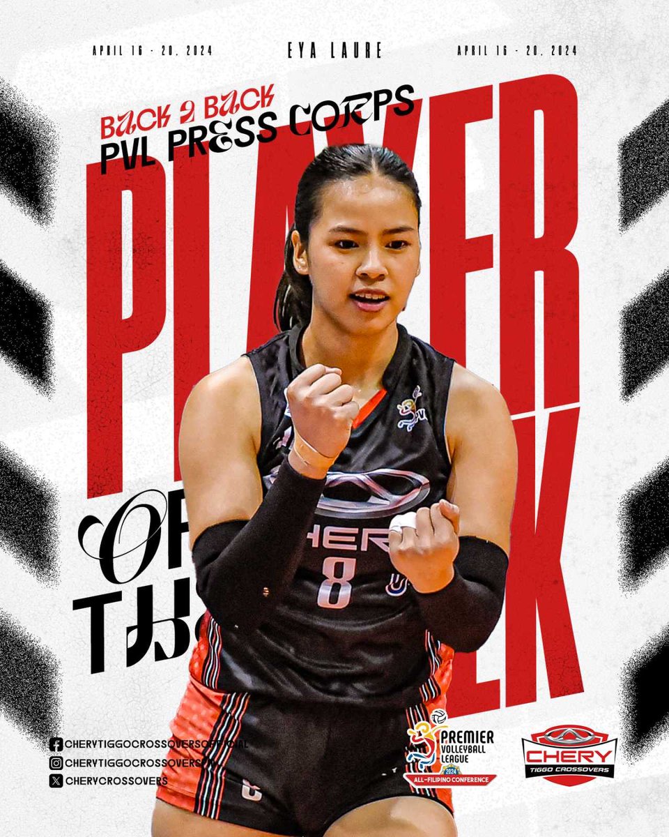 SLEYA-GAIN AND AGAIN 💅 Eya Laure is the first to receive BACK-TO-BACK PVL Press Corps Player of the Week citations following the CHERY fam’s big sweeps of PLDT and Akari to move closer towards the semis! #EngineStartCHERY #CHERYAarangkadaNa #CHERYonTOP #PVL2024