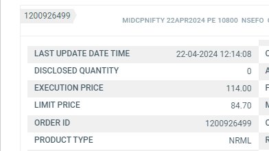 #MIDCPNIFTY 10800PE Bought @ 85.35 and sold @ 114 

#NIFTY50 #StockMarketNews #Midcapnifty #Optiontrading #verifiedbysensibull #IranAttackIsrael