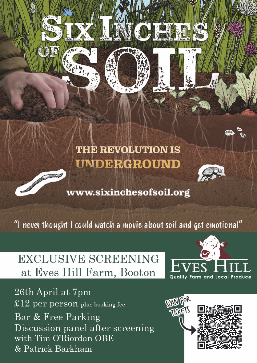 This coming Friday folks! Last chance to get your tickets to watch #SixInchesofSoil and join in the post film panel discussion with @patrick_barkham @charliecurtis78 and @CharlotteEnnals @sixinchessoil