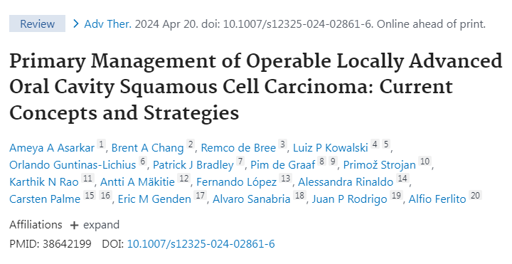 PubMed- n9.cl/adygv Primary Management of Operable Locally Advanced Oral Cavity Squamous Cell Carcinoma: Current Concepts and Strategies @HUCA_Asturias @ASIV_Asturias #publiHUCA @IUOPA @CIBERONC #Oncology #Otolaryngology