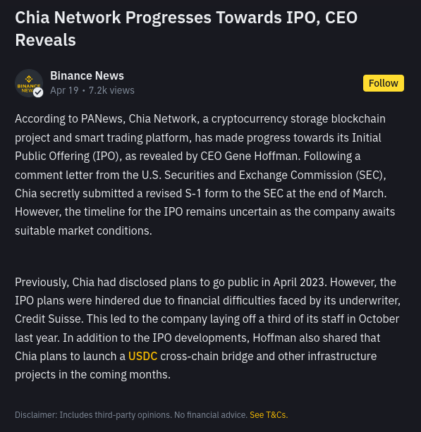 There is a feeling that big changes and great things are waiting for #CHIA. Bullish on #XCH