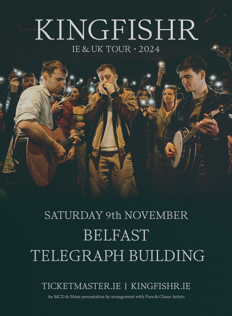 Irish Indie-Folk trio @KingfishrBand have just announced a headline show at The Telegraph Building on Saturday 9th November! 📣📣 𝗪𝗜𝗡 𝗧𝗜𝗖𝗞𝗘𝗧𝗦: For a chance to win a pair of tickets: LIKE/ REPOST & TAG YOUR +1 ➡️ Tickets on sale Friday 10am from Ticketmaster.