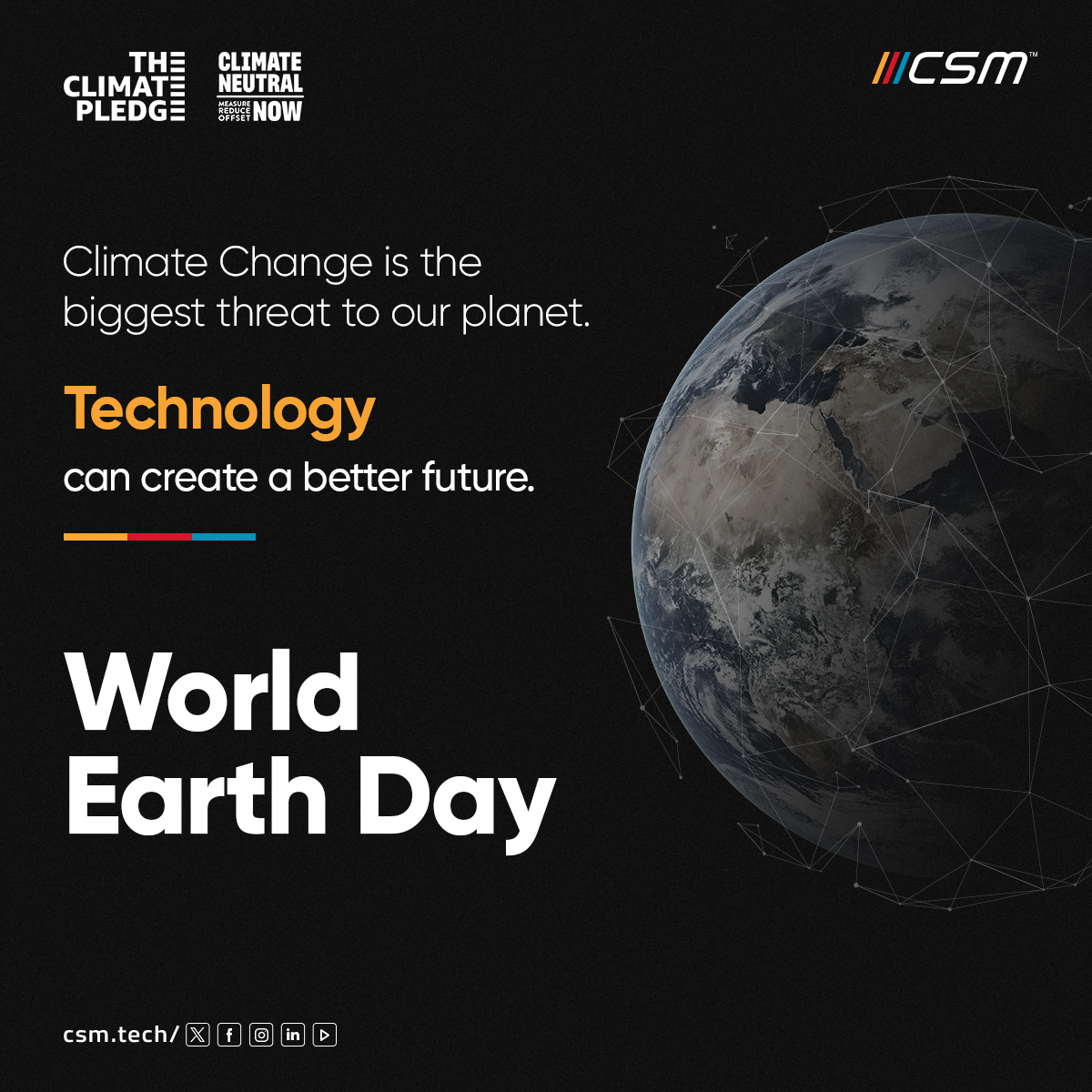 Technology can combat climate change, because every action counts in preserving our home. 🌍💚 #CSMTech #WorldEarthDay #ClimateChangeNow #UNClimateChangeNow #TheClimatePledge