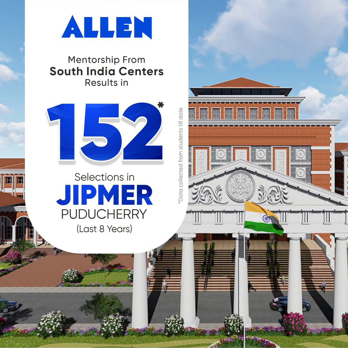 #ALLEN South India celebrates an incredible milestone with 152 Selections in #JIPMER Puducherry ( Last 8 Years ) 

✨Kudos to our dedicated students and our excellent faculties for making this possible! 

#ALLENSouthIndia #ALLENSuccess #Futuredoctors #152MedicalSelections
