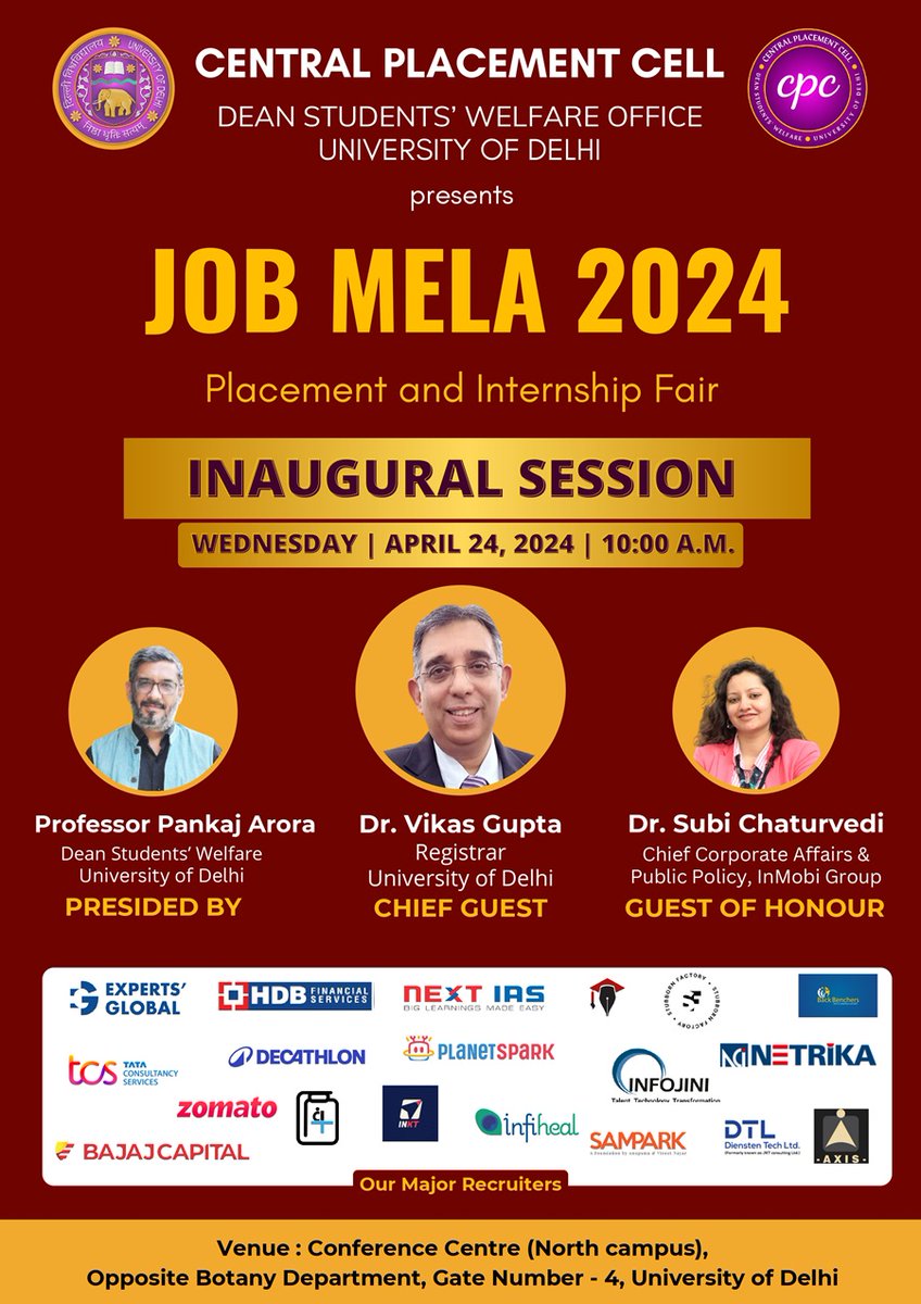 Job Mela 2024 : Placement and Internship Fair - Dean Students' Welfare Office (April 24, 2024)