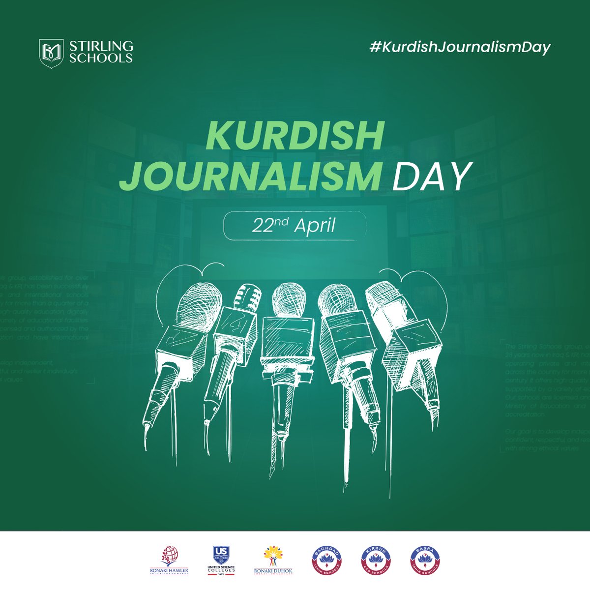 Kurdish Journalism Day

On this Kurdish Journalism Day, United Science Colleges pay tribute to the courageous journalists who dedicate their lives to proclaiming and empowering our communities.

#United_Science_Colleges #KurdishJournalismDay