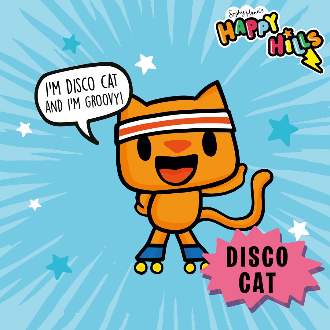 @simonkids_UK ⭐️GET ON DOWN, DISCO SMASHERS⭐️

Let’s start the week with a shimmy…get on down to the disco sounds with…DISCO CAT! He is Happy Hills’ party cat, got all the moves and IS ON WHEELS! 

YOWSER! YOWSER! YOWSER!!

#HappyHillsAttackOfTheGiantDangerKittens #HAPPYHILLS