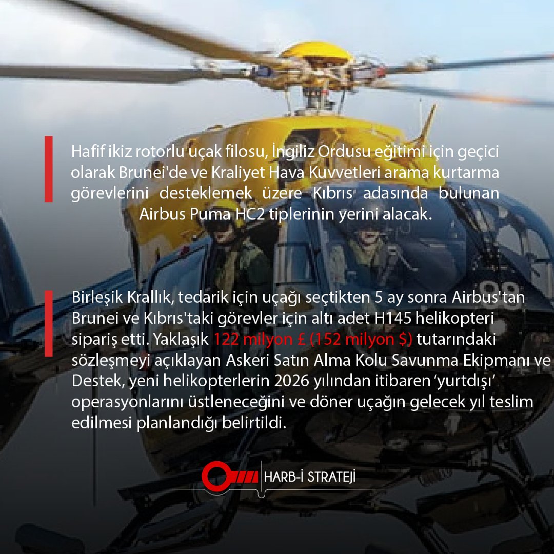 Airbus ve İngiltere, 6 adet H145 'denizaşırı' helikopter için 152 milyon dolarlık anlaşma imzaladı

#strateji
#savunma
#Türkiye