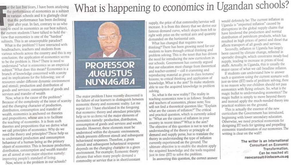 What's happening to economics in Ugandan schools?