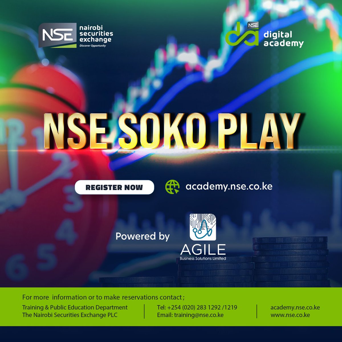 As a commitment to walk with you on the investment journey, The @NSE_PLC shall be launching the Sokoplay, an innovative platform that seeks to help you learn the workings of the stock market using virtual cash. Register via academy.nse.co.ke to begin your journey. For