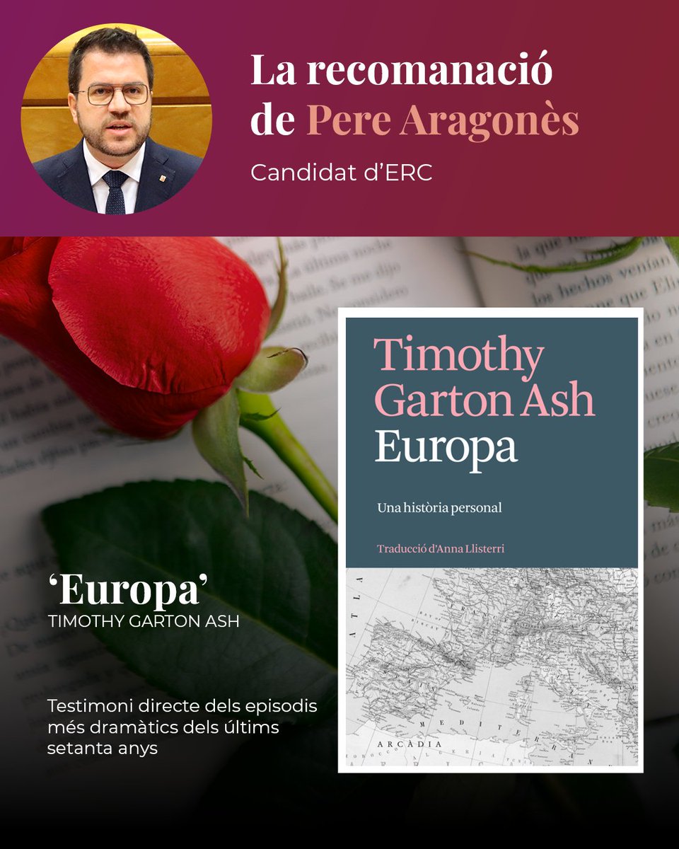 @EdDestino @salvadorilla @socialistes_cat @Grup62 🌹Pere Aragonès, candidat d’ERC, aquest #SantJordi2024 recomana... 📚‘Europa. Una història personal’ (@arcadia_ed), de Timothy Garton Ash.