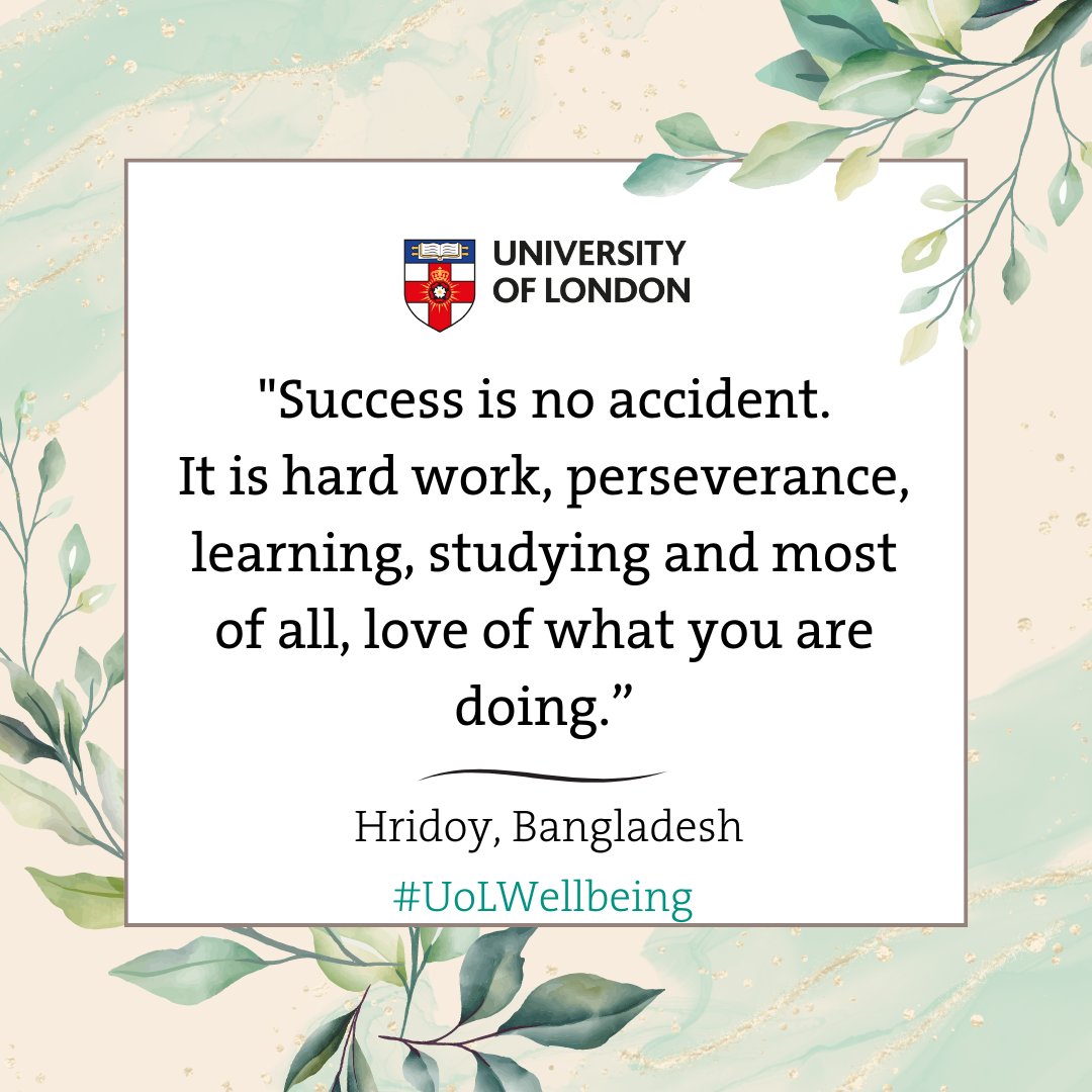 This Monday, Hridoy reminds us that success doesn't happen by chance. Remember, all your hard work has brought you to where you are today. Share your words of motivation with your fellow students here: bit.ly/49c1aiG #MondayMotivation #UoLWellbeing