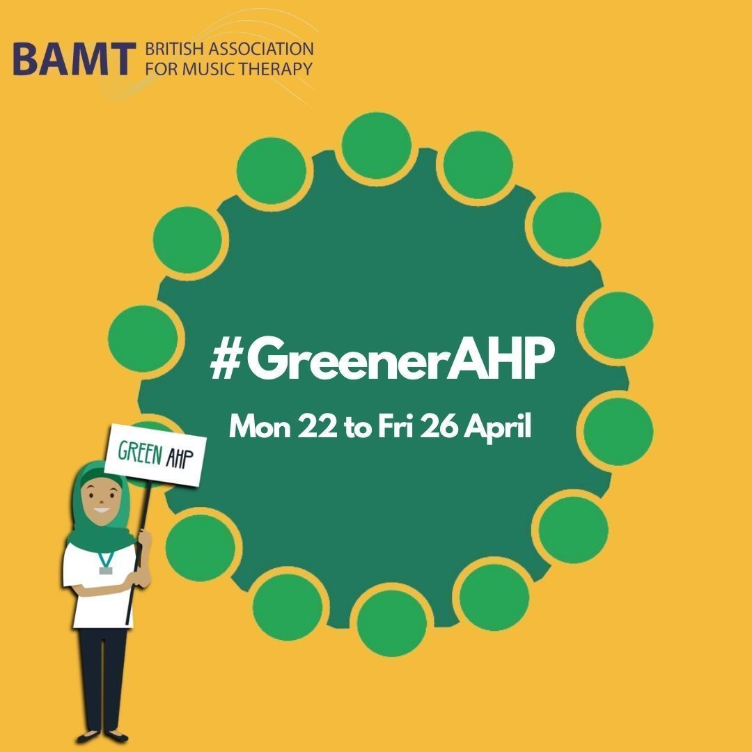 #GreenerAHP Week kicks off today! We're looking forward to connecting with #GreenAHPs throughout the week, and sharing actionable tips to make Music Therapy more sustainable. We'll also be talking about the improvements we're making for our own activities, such as the conference.