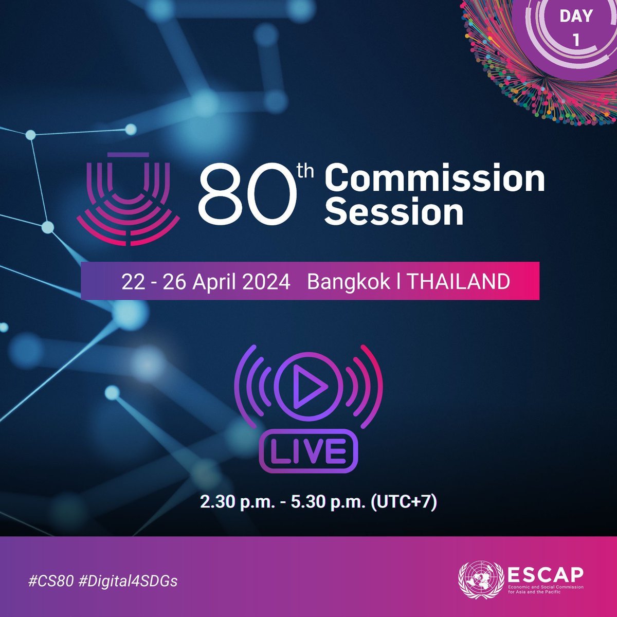 🌟 This afternoon, join us at #CS80 as we continue to explore how best to leverage #DigitalInnovation to drive sustainable development across #AsiaPacific. 

🌏 Don't miss out on this opportunity to follow the debate!

🔗@UNWebTV Livestream: buff.ly/49IeOKn

#Digital4SDGs