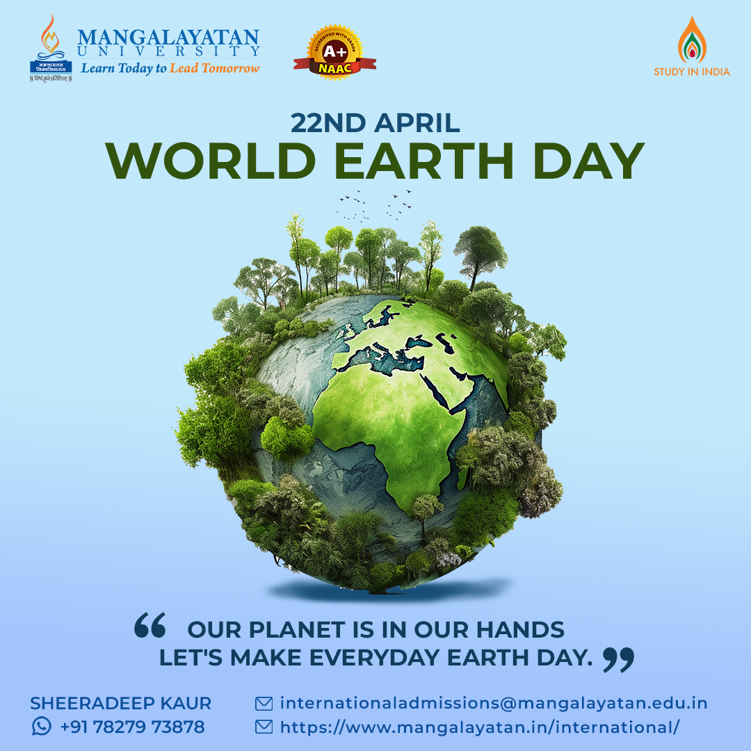 Let’s work together for a cleaner, #greenerfuture. Protect the #Environment for a Brighter future. 
.
#EarthDay #earth #EarthDay2024 #InvestInOurPlanet #WorldEarthDay #savetheplanet #awareness #पृथ्वीदिवस #GoGreen #mangalayatanuniversity #Career #education #topuniversity