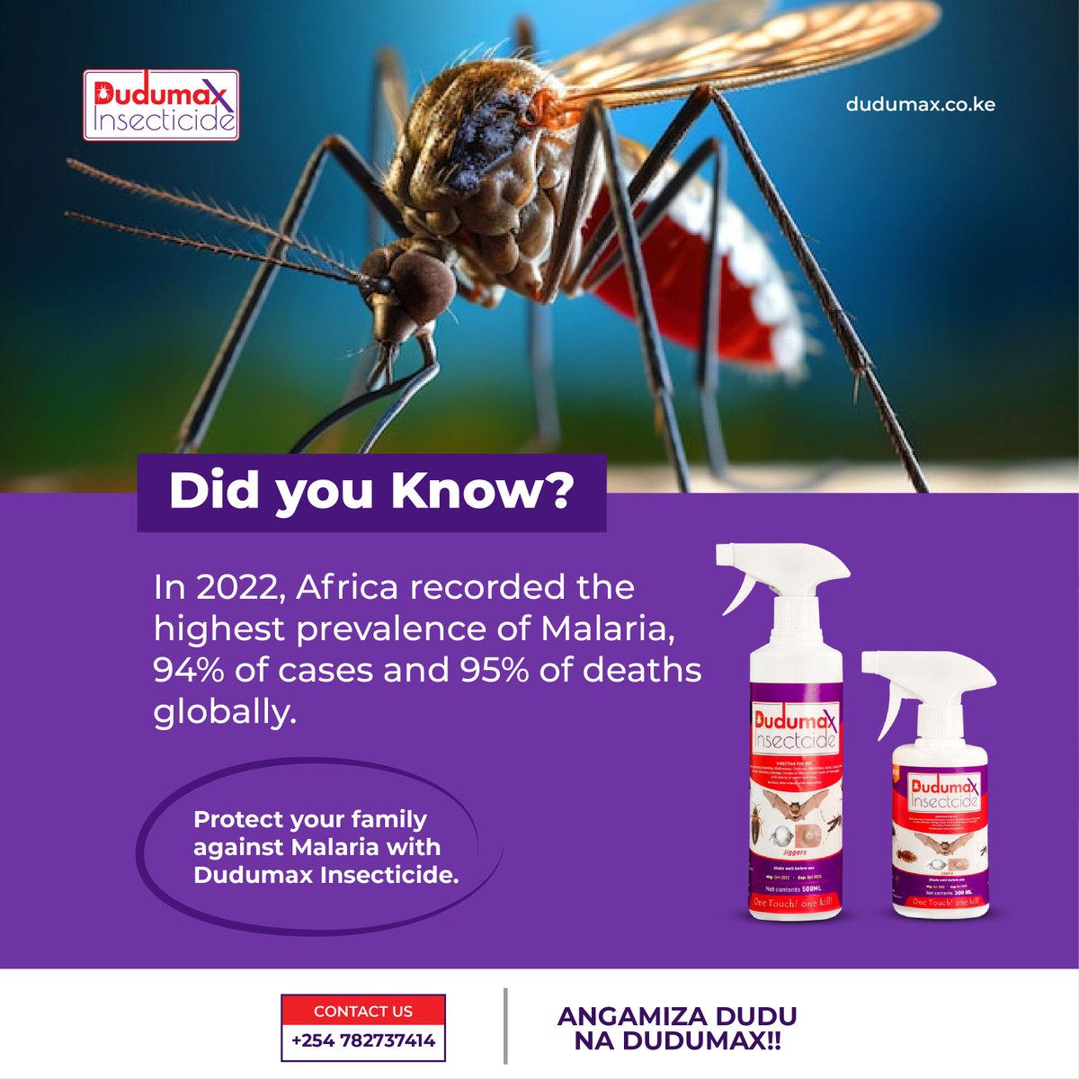 Did you know? Malaria remains a serious threat, especially in Africa. With Dudumax Insecticide, protect your loved ones against this deadly disease.

#fypシ
#Dudumax
#informationmonday 
#fumigationservices
#malariaprevention 
#pestcontrolservices