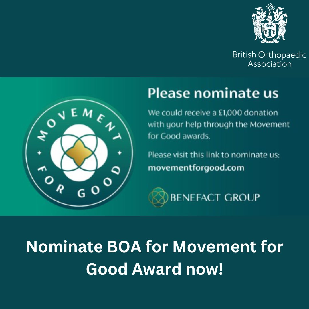 Nominate BOA now – Nomination window opens for only five days! We could receive a £1,000 donation with your help through the Movement for Good awards. Please visit this link to nominate us: movementforgood.com/index.php?cn=1… @benefactgroup #orthotwitter