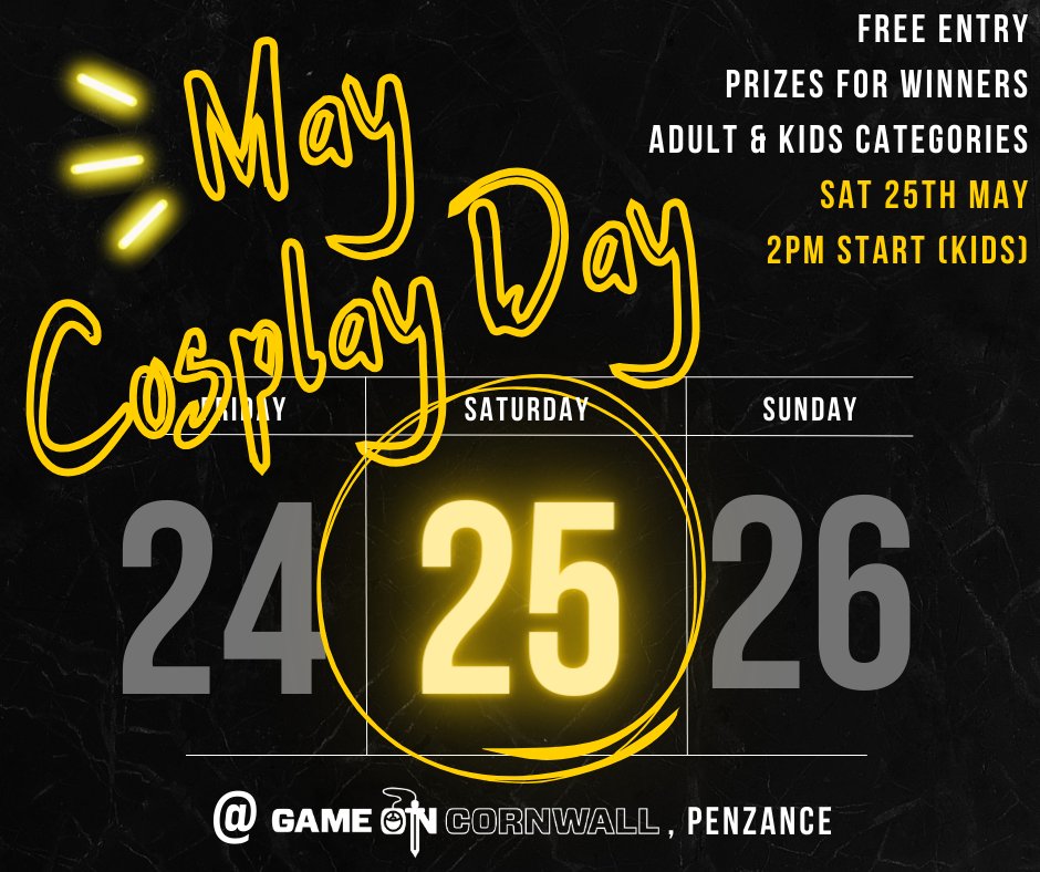 Another Cosplay Day at Game On Cornwall?! Well why didn't you say so!

We know you love showing off all of that incredible cosplay talent, so join us on the Saturday 25th of May! For everything that's going on, head to the FB page!

Have you got your Cosplay ready?🫅⚔️