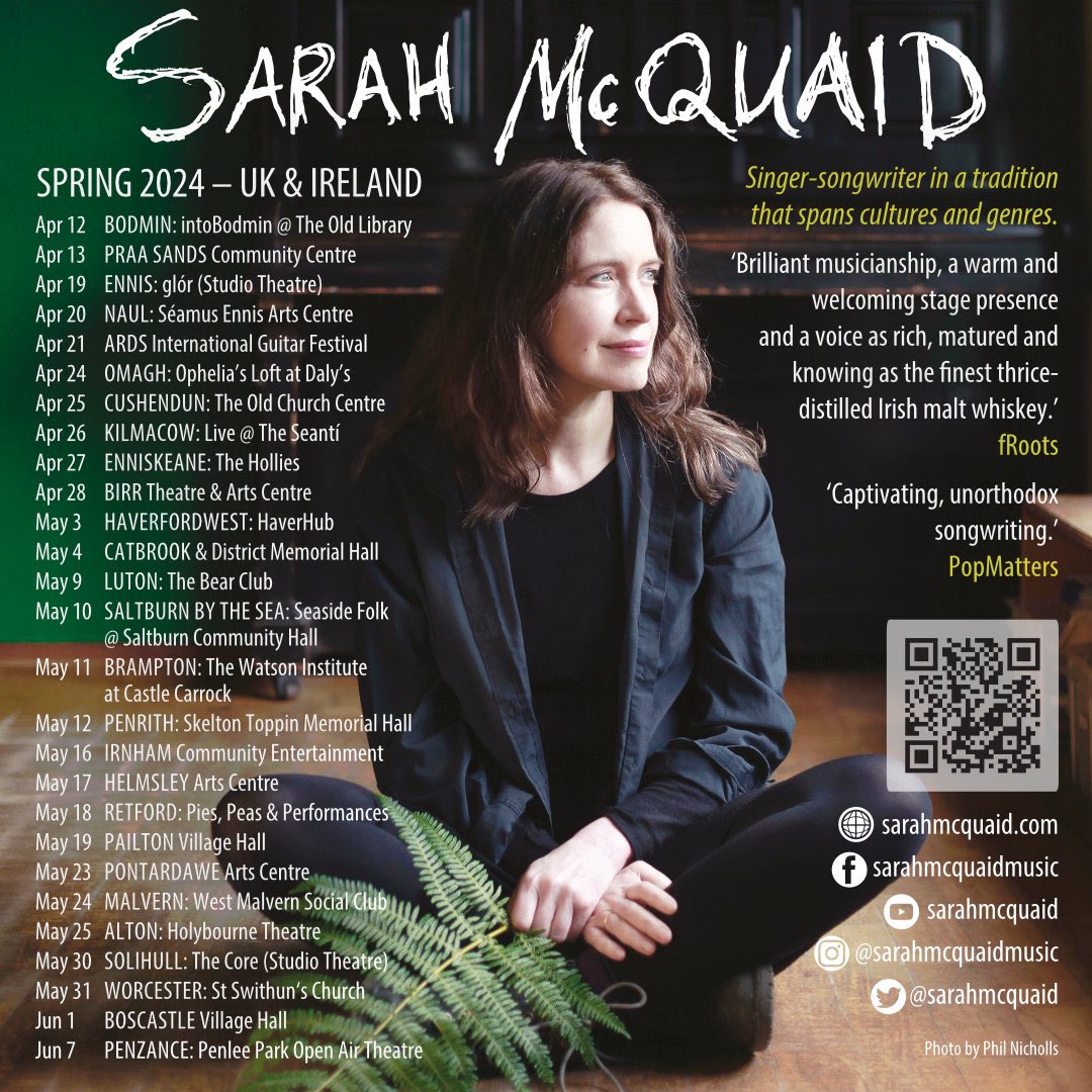 Sarah McQuaid @sarahmcquaid is out and about on tour 🙂
See her if you can 😍
Book in advance if you can 😎
#music #independentmusic #livemusic