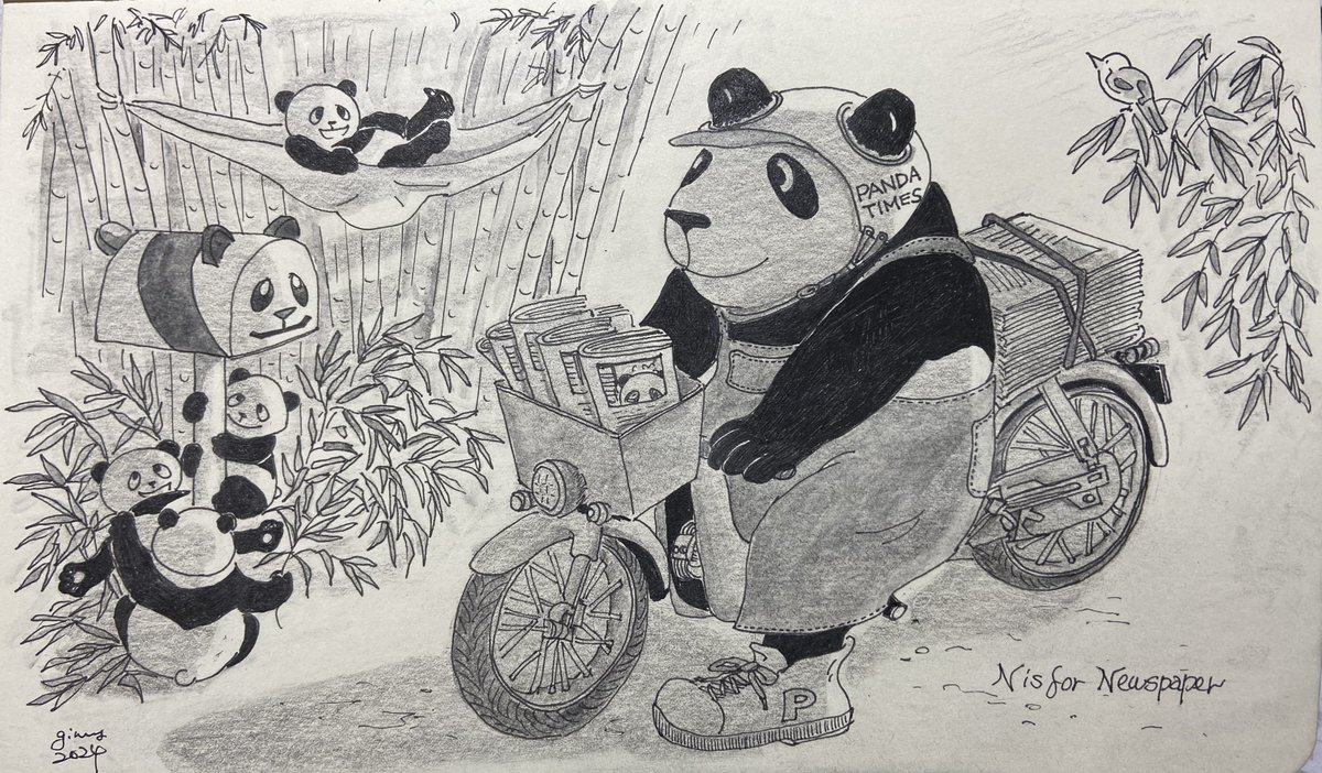 @AnimalAlphabets @david_buist N is for Newspaper A giant panda newsman being happy in the early morning sun🌞🐼 #AnimalAlphabets @AnimalAlphabets