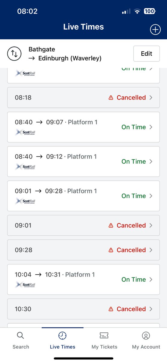 SteveFras1's tweet photo. @ScotRail is the 09:01 from Bathgate to Edinburgh running or not? https://t.co/qNprxL10aX