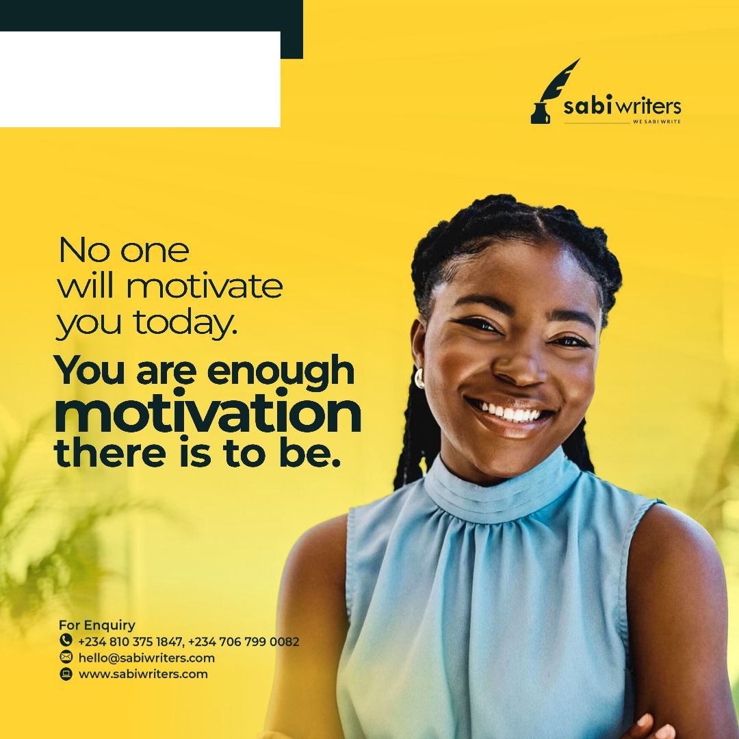 Today, there will not be any soft speech or scholastic quiddities.

You don’t always have to wait for anyone to motivate you.

Try to keep yourself motivated this week.

Have a productive Monday!

#sabiwriters #contentcreationcompany #nomotivation #selfmotivtion #newweek #Monday