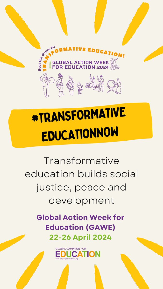 Global Action Week for Education (GAWE) 2024 is here! GCE & education constituencies around the world celebrate GAWE this week with the theme 'Transformative Education'. Join in the celebrations. Make your voice heard! #TransformativeEducationNow #EducationForAll #NoOneLeftBehind