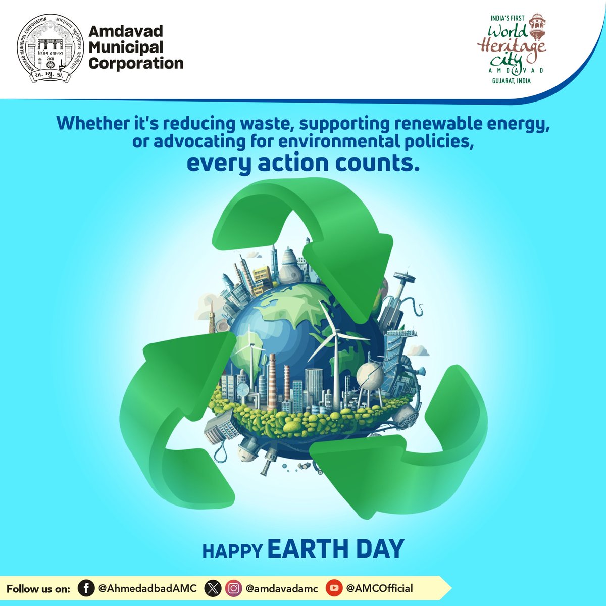 Today, let's renew our commitment to Mother Earth and pledge to protect and preserve her beauty. #AMC #amcforpeople #HappyEarthDay #ahmedabad #municipalcorporation