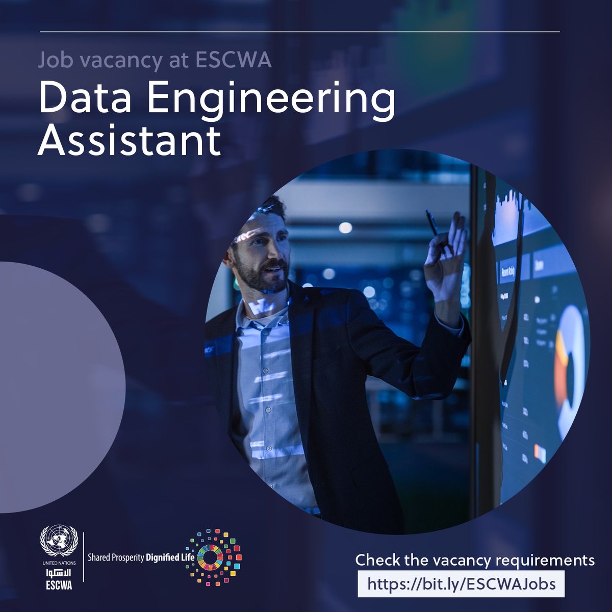 ESCWA is hiring a Data Engineering Assistant with 10+ years of experience in #data science, data #analytics, applied mathematics, information management, #SoftwareDevelopment and database systems. Apply 👉 bit.ly/ESCWAJobs by 30 April.