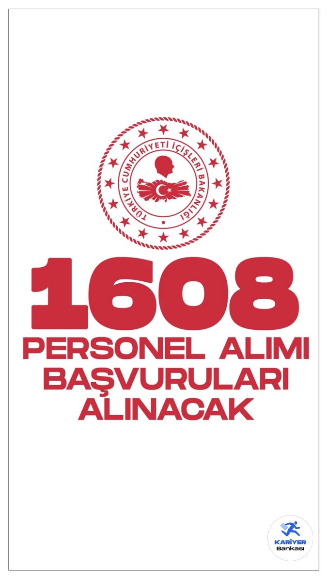 İçişleri Bakanlığı 1608 Personel Alımı Başvuruları Alınacak kariyerbankasi.net/icisleri-bakan…