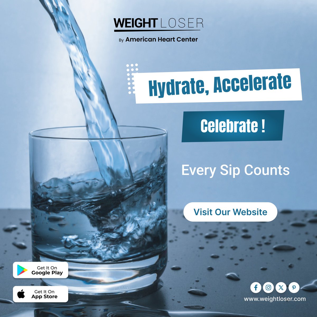 Stay hydrated, and shed pounds! 💧 

Boost metabolism with water. This Healthy Weight Week, track hydration with WeightLoser.

Visit our website weightloser.com and get 50% off. Stay healthy, Stay hydrated! 🥤

#Hydrate #metabolismboost #trackingprogress #healthyhabits
