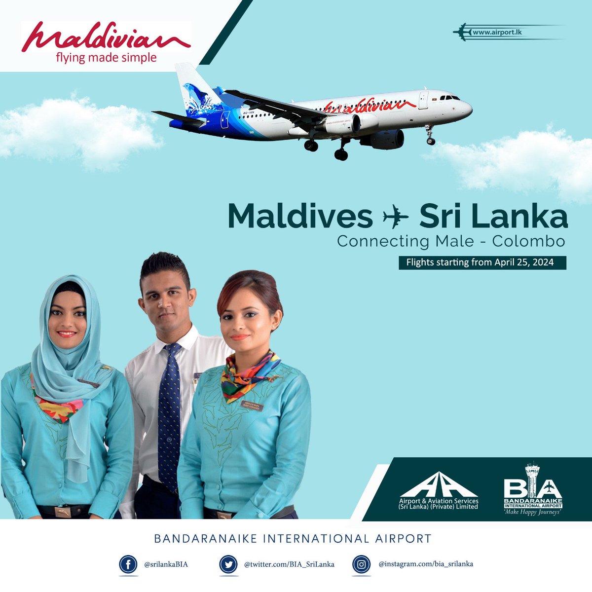 Exciting news!! @MaldivianAero will be resuming operations between Male and Colombo 🇲🇻 🇱🇰 from April 25, 2024, with two weekly flights! #SriLankaAirports #BIAsrilanka