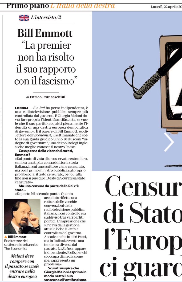 La mia intervista a @bill_emmott sul caso Scurati oggi su @repubblica