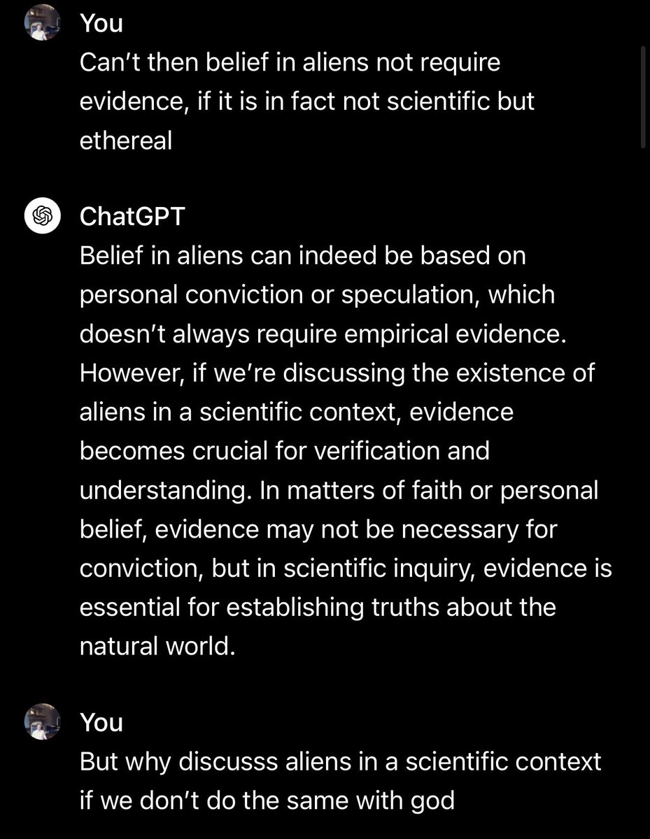HotWaterHi's tweet photo. Alien &amp; Religion - A Conversation with ChatGPT https://t.co/UjdAnI86Ji