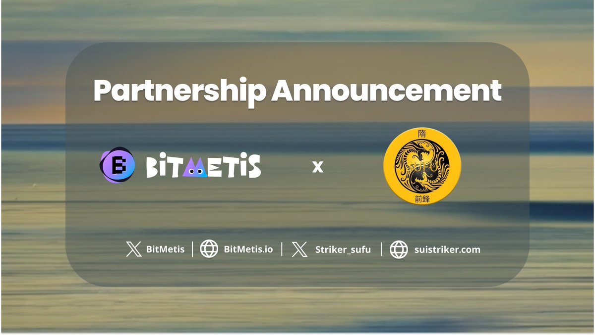 🔈Buckle up!!! Token Giveaway Alert!!!! 🎉We are thrilled to announce our partnership with @Striker_sufu 🤝 @BitMetis 🎁10,000 $SUFU token, worth $2,000! 🔑Finish easy tasks: • Follow Twitter • Join TG • Like & RT 🚪Portal here: bitmetis.io/bounty-detail/… Striker is a