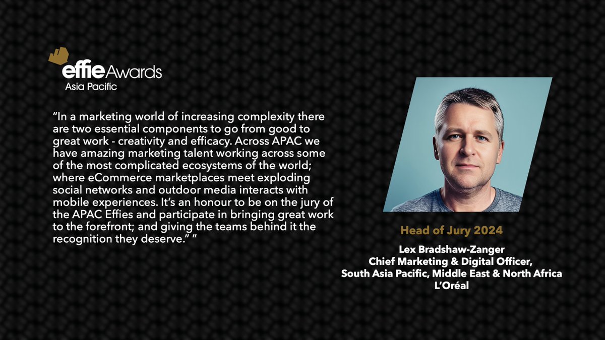 Lex Bradshaw-Zanger, Chief Marketing &amp; Digital Officer at L’Oréal SAPMENA, comments on how he is excited to spotlight outstanding marketing work as a Head of Jury at the APAC Effies 2024. 

#loreal #APACEffies #APACEffie #Marketing #Advertising #Effectiveness #Effies #effieawards
