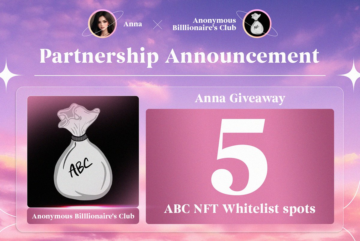 🪂 𝔸𝕟𝕟𝕒 𝔾𝕀𝕍𝔼𝔸𝕎𝔸𝕐 🪂 🎁 5 ABC NFT Whitelist spots 🆘 Mint on May 𝑻𝒘𝒐 𝒕𝒂𝒔𝒌𝒔: 💎Follow @Anna_promoter & @RealABC_NFT 💎Retweet &❤️, tag 3 NFT friend ⏳ Ends on 24 April 🅛🅤🅒🅚 🅜🅨 🅕🅐🅜