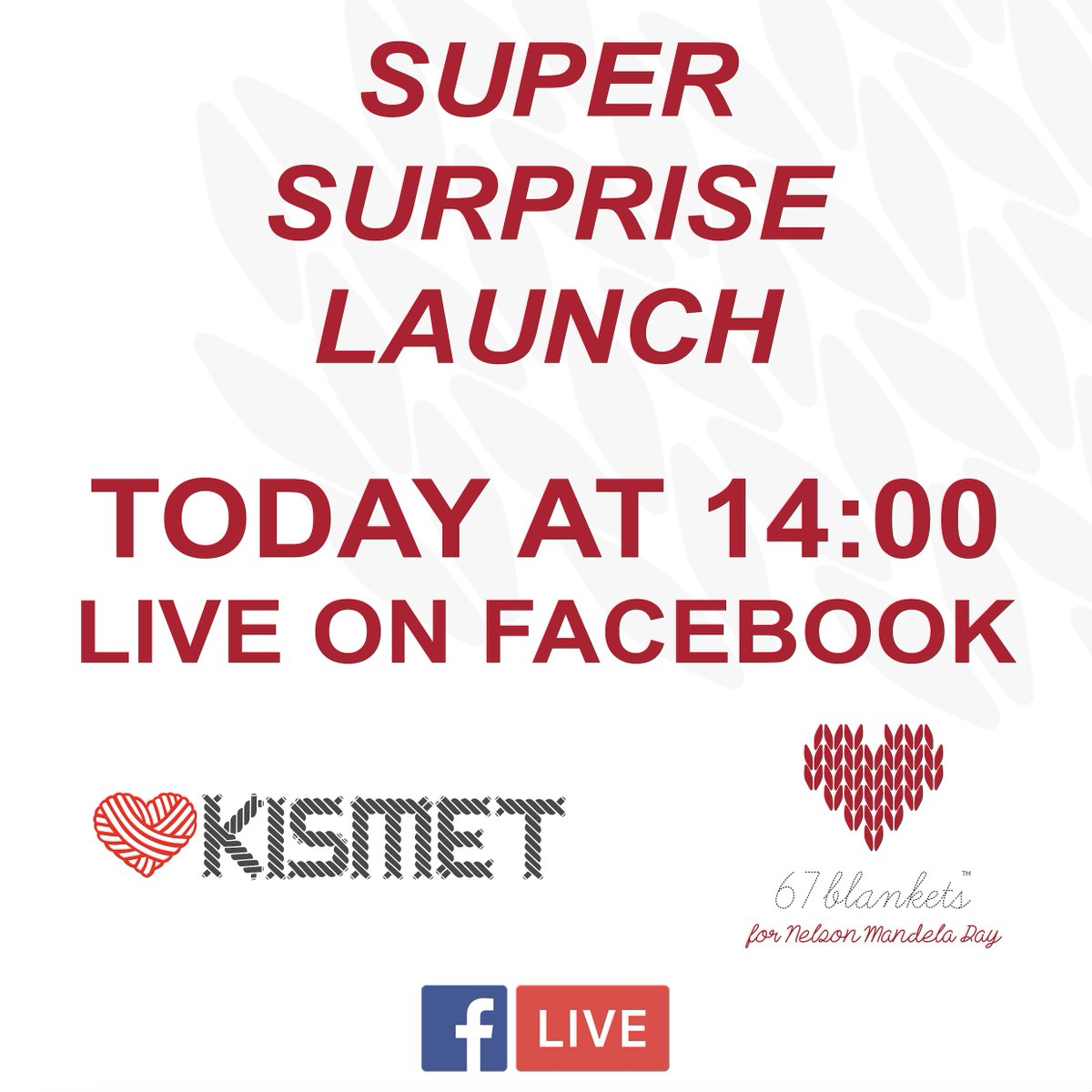 67Blankets's tweet photo. Kismet Yarns and @67Blankets  for Nelson Mandela Day have an exciting announcement live on Facebook at 14:00.
#67blankkets
#kismetyarns
#facebooklivestream
@Carolyn_Steyn https://t.co/XkKMjDOYua