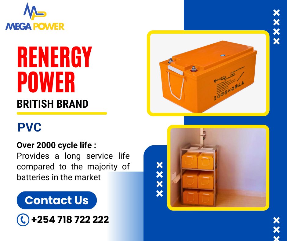 Renergy Power PVC Batteries offer more than 2000 cycle life, guaranteeing you a long service life.
📌12V 200Ah available in stock
Place your order today:
📞 +254 718 722222
✅wa.me/message/LBTMP7…
📩 solar@megapowerglobal.com
#solar #gosolar #gogreen #solarbattery #Renergy