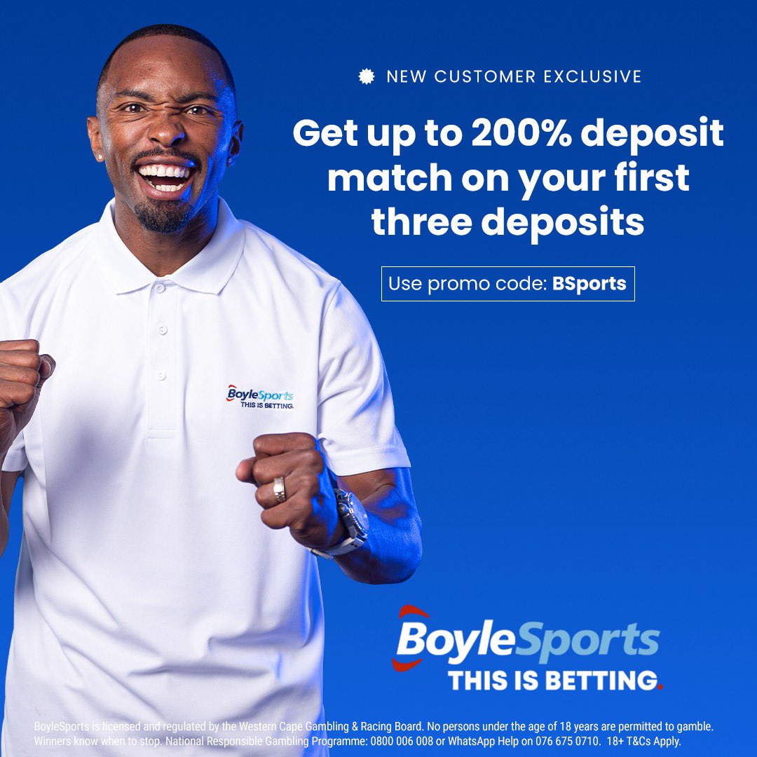 Hey guys, get up to 200% with the new customer exclusive offer on your first three deposits with BoyleSports! 🤩 Bet now ➡️ ads.boylesports.co.za/o/vqLLdB