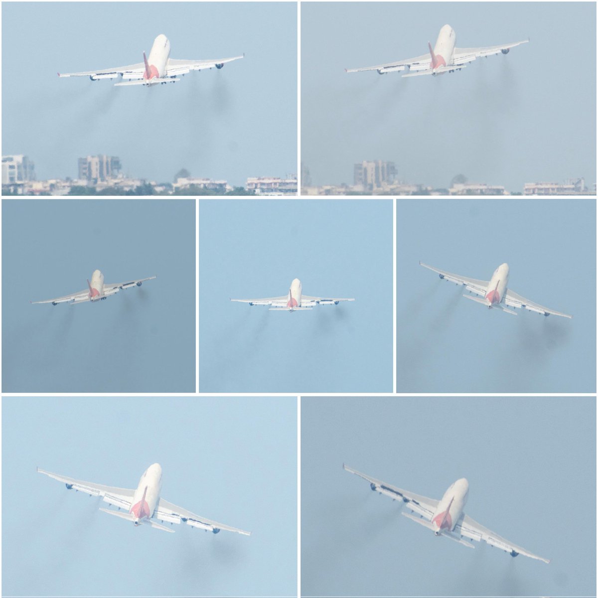 .@Swyampatanga was one of many planespotters who flew down to #Mumbai - @CSMIA_Official to capture the departure of @airindia 's #B747 VT-EVA. Here are some photos from today taken by him before she departed. Love the wing wave collage @Nomadic_OMD #AvGeek